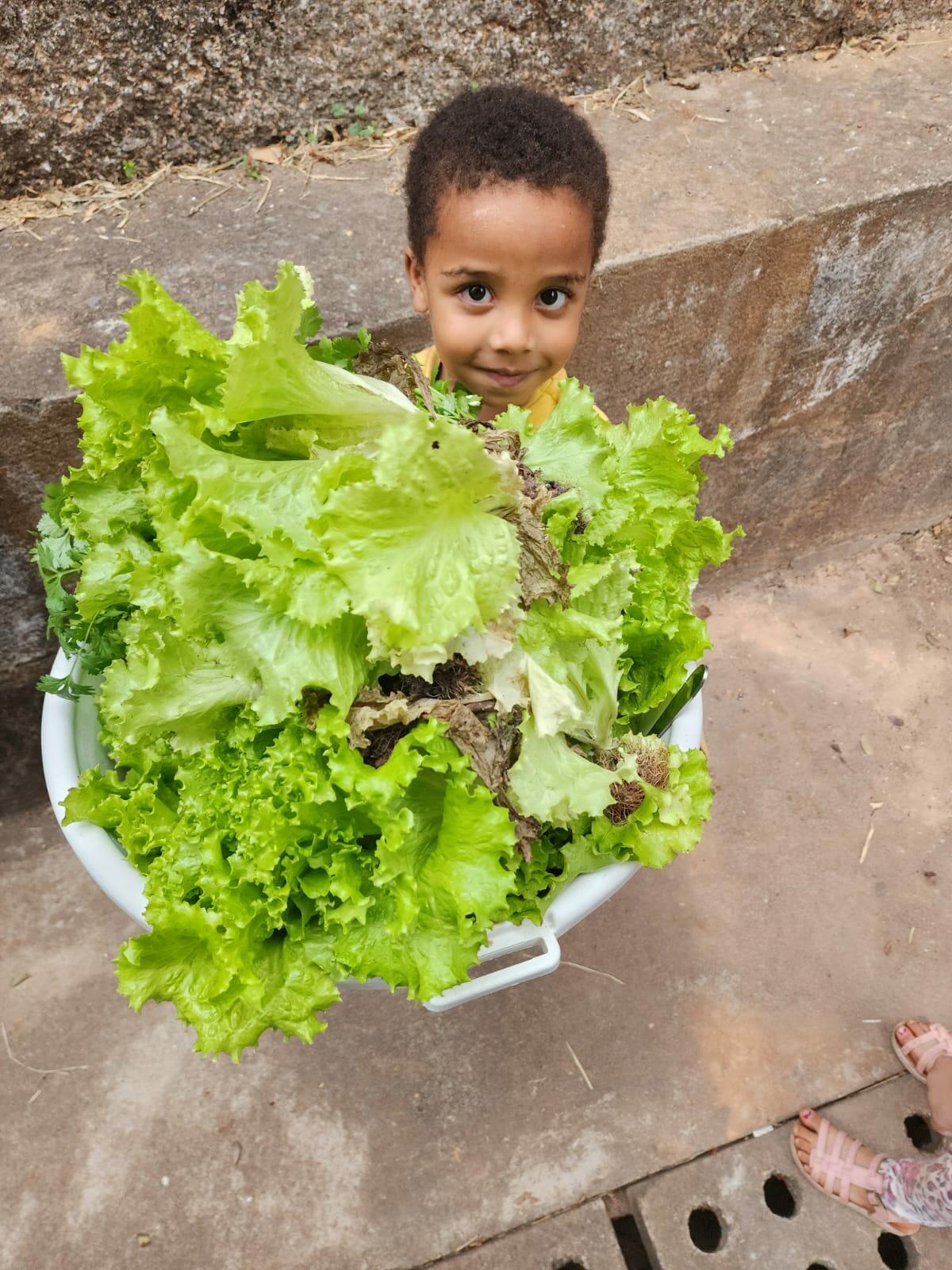 A importância da jardinagem desde cedo… 🥬😋🥗💚🪴🥰👧🏽